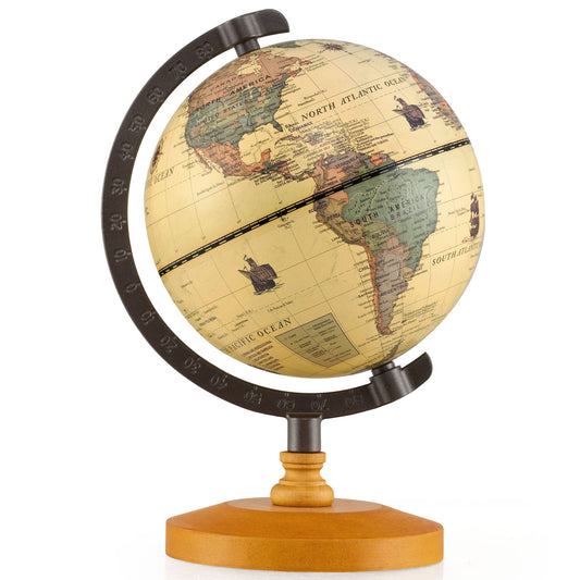Antique Globe Dia 5.5 Inch Mini Rotating World Globe with Wooden Base-Brozen