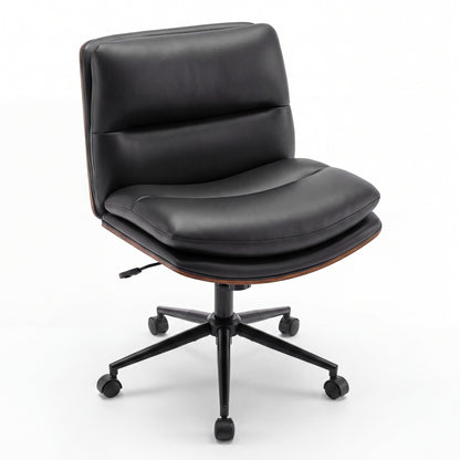 Armless Office Chair with Curved Backrest and Padded Seat-Black