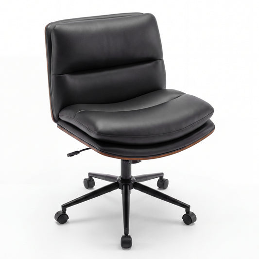 Armless Office Chair with Curved Backrest and Padded Seat-Black