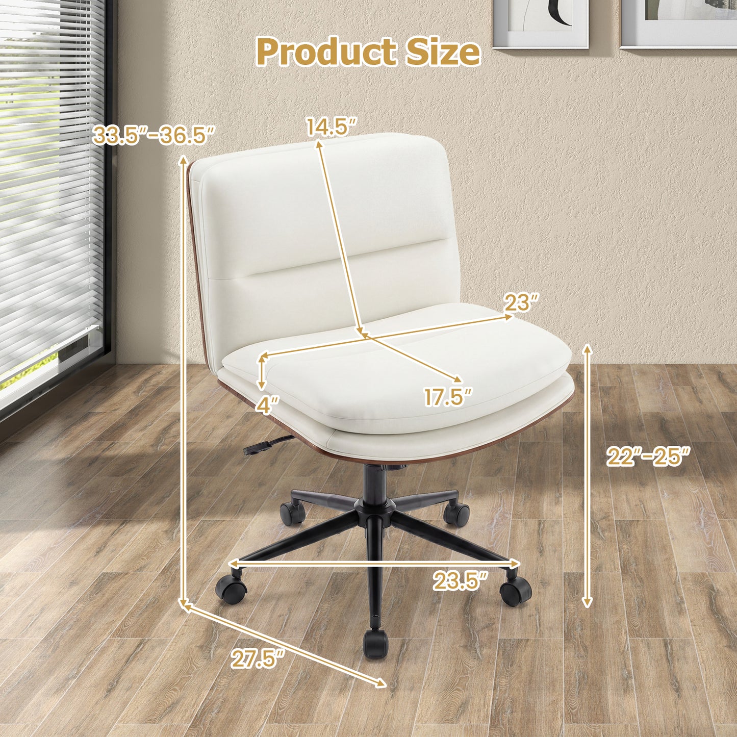 Armless Office Chair with Curved Backrest and Padded Seat-Black