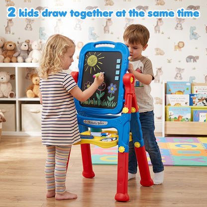 Blue art easel for kids by Wilsons Home Store, adjustable height, perfect for young artists and creative play.