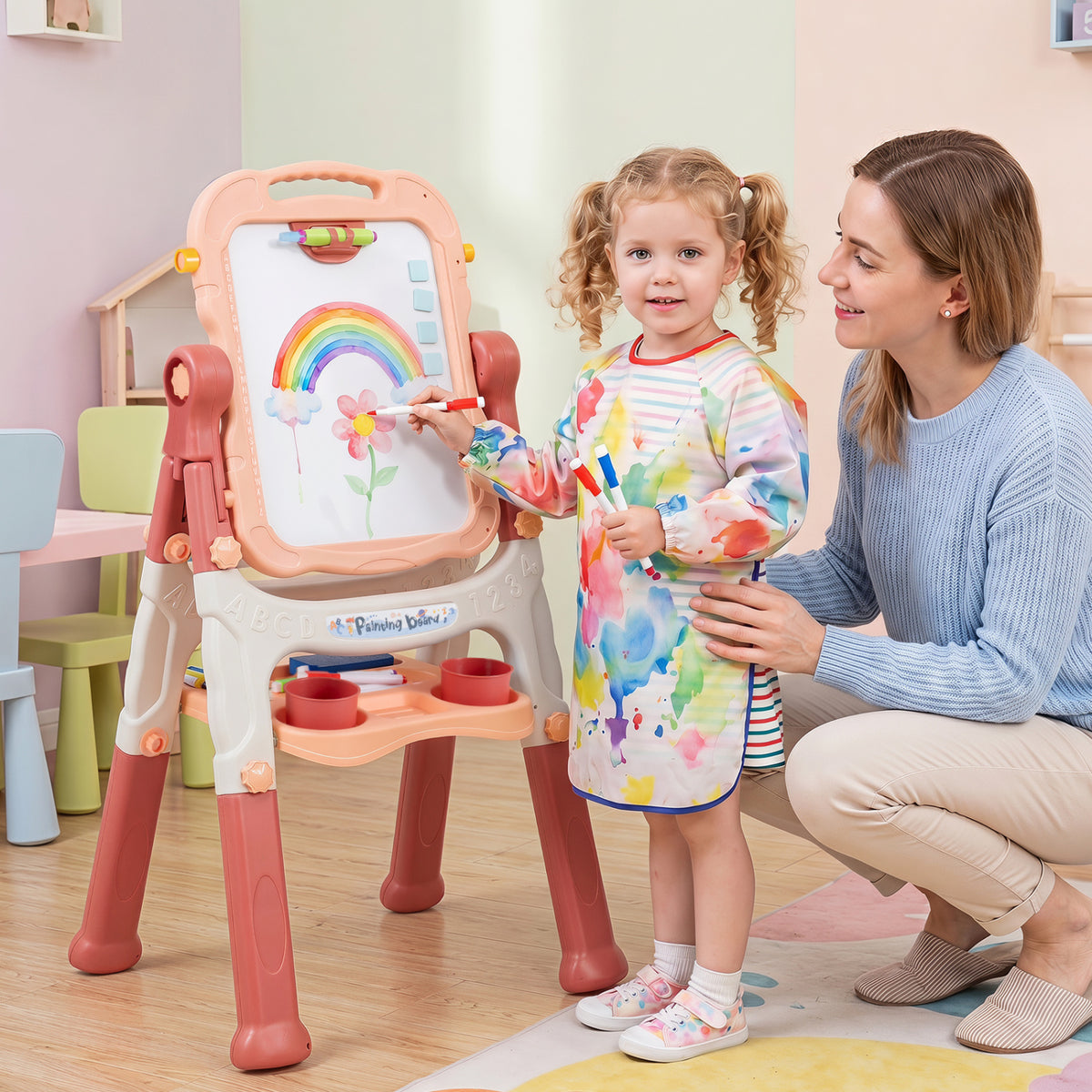 Blue kids' art easel with adjustable height, ideal for creative painting and drawing activities for children.