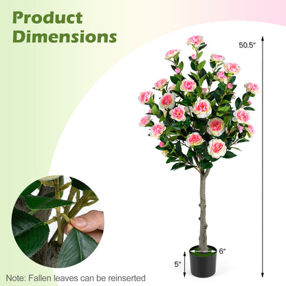 Artificial camellia tree with 27 blossoms in cement pot, decorative faux plant for home interior from Wilsons Home Store.
