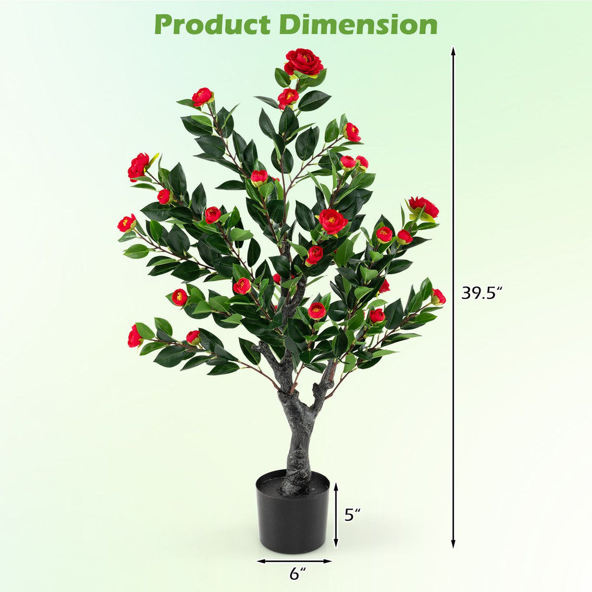 Pair of artificial Camellia trees with 36 red fabric blossoms, ideal faux plants for home decor by Wilsons Home Store