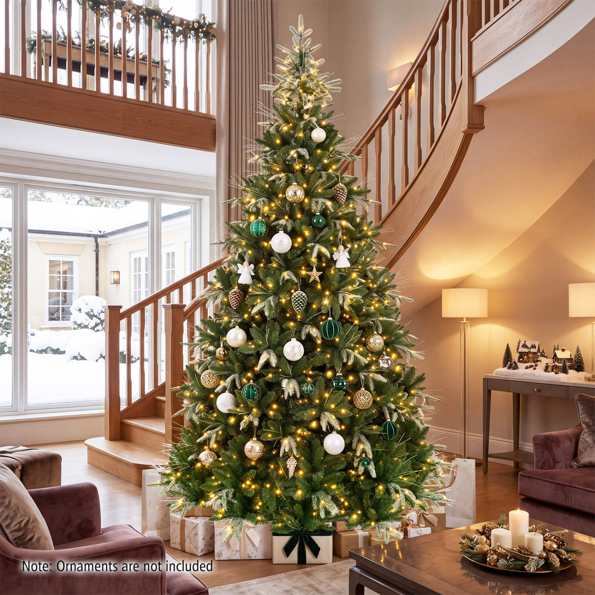 Artificial Christmas Tree with Full Branch Tips and Dual-Color LED Lights-9 Feet