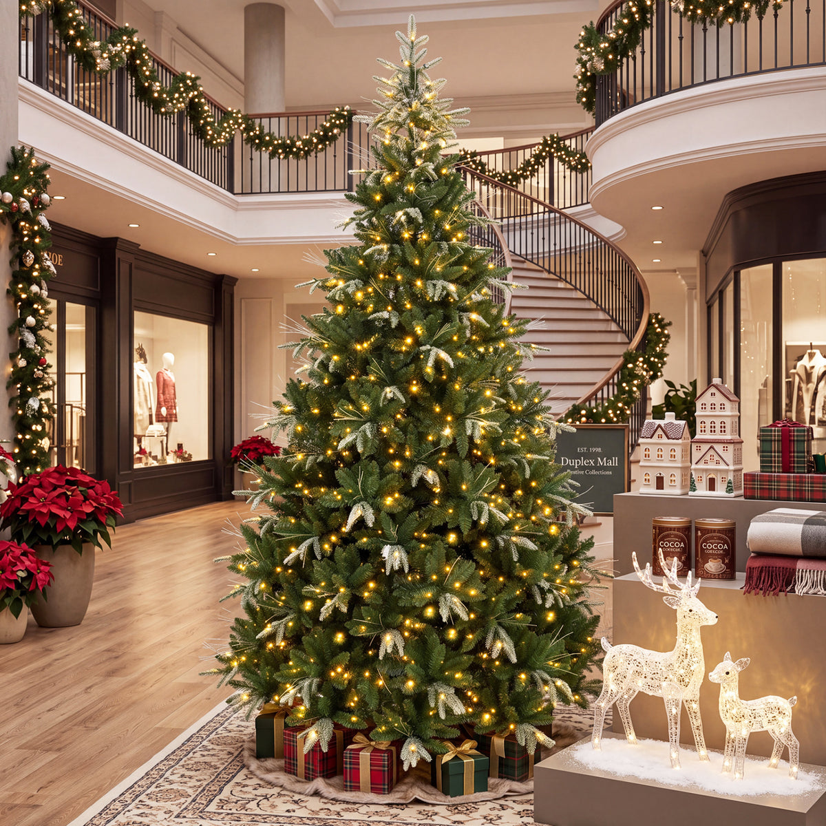 Artificial Christmas Tree with Full Branch Tips and Dual-Color LED Lights-9 Feet