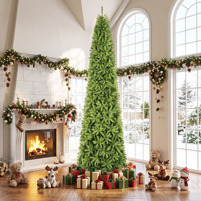 Artificial Pencil Christmas Tree with Full Branch Tips and Folding Metal Stand for Decor-XL