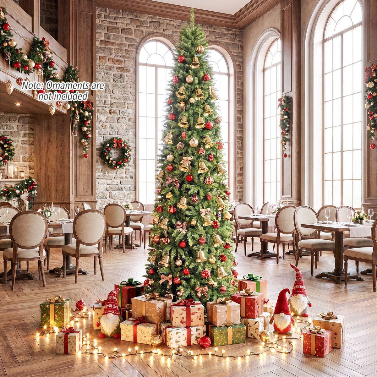 Artificial Pencil Christmas Tree with Full Branch Tips and Folding Metal Stand for Decor-M