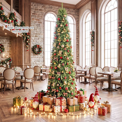 Artificial Pencil Christmas Tree with Full Branch Tips and Folding Metal Stand for Decor-M