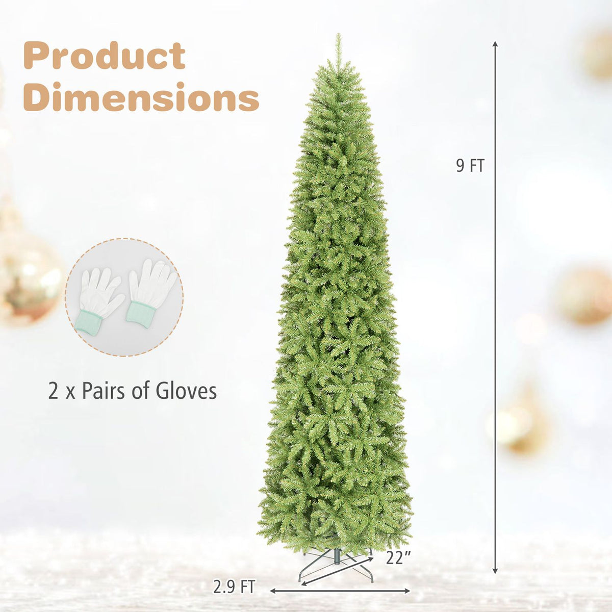 Artificial Pencil Christmas Tree with Full Branch Tips and Folding Metal Stand for Decor-M