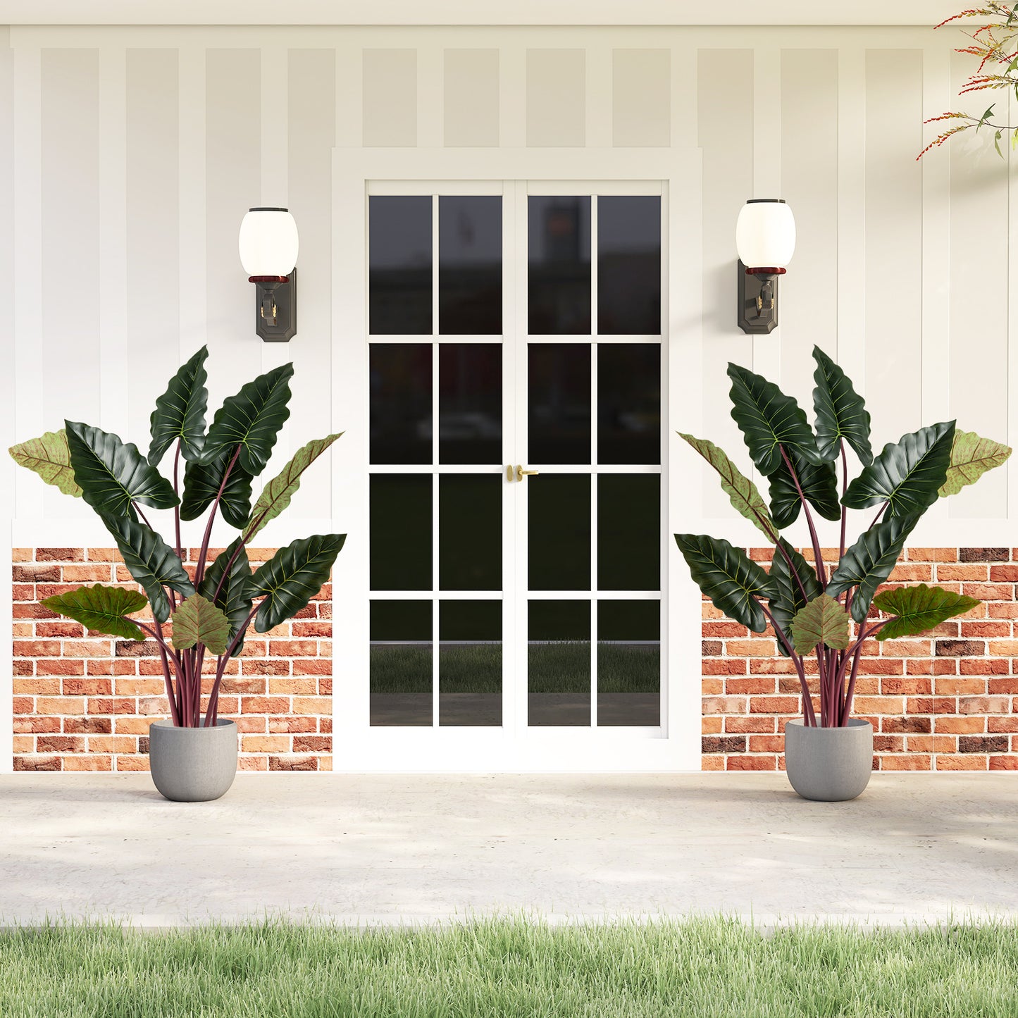 Artificial Rainbow Taro Tree 63" Tall with 11 Faux Leaves-2 Pack