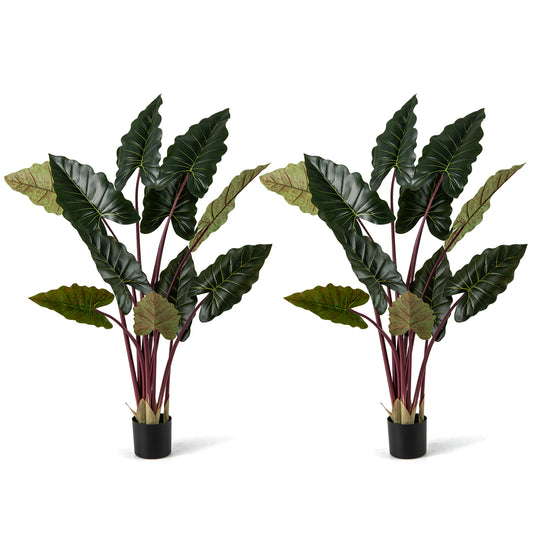 Artificial Rainbow Taro Tree 63" Tall with 11 Faux Leaves-2 Pack