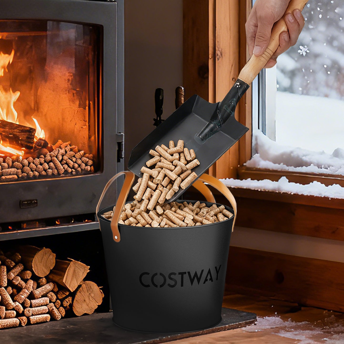 Ash Bucket Set of 2 Metal Coal Ash Can Set with 11.5 Gal and 8.5 Gal Bucket for Fireplace Fire Pits