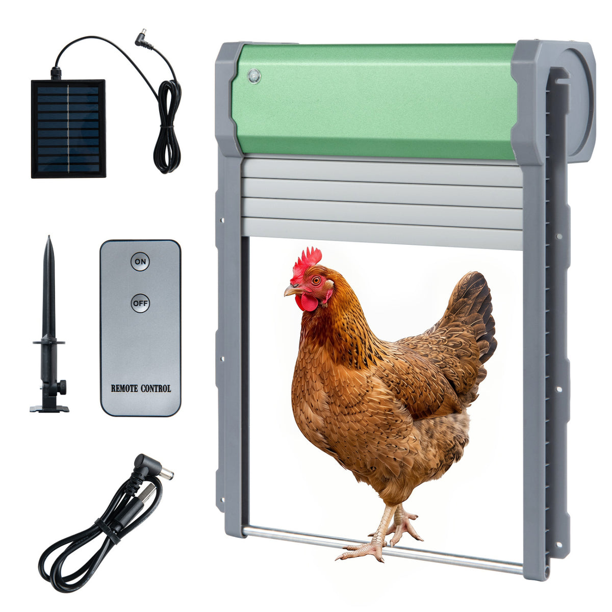 Automatic chicken coop door with remote control and light sensor timer, from Direct by Wilsons Home Store, for easy poultry access.