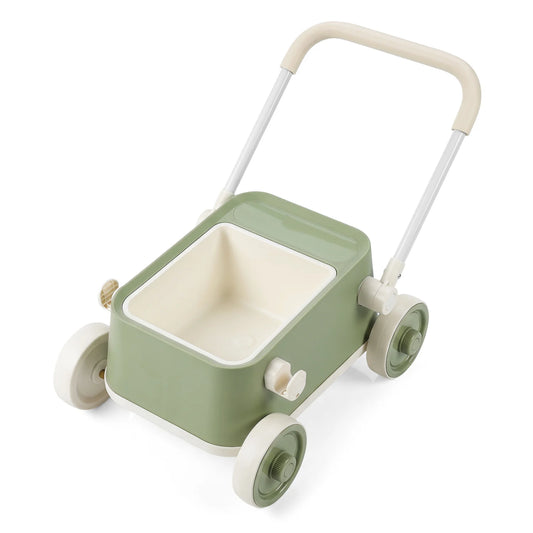 Baby Push Walker with Wheels and Foldable Handlebar and Storage Basket-Green