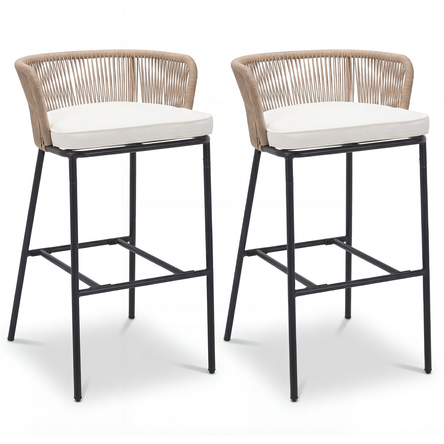Bar Height Woven Rope Patio Chairs Set of 2-White