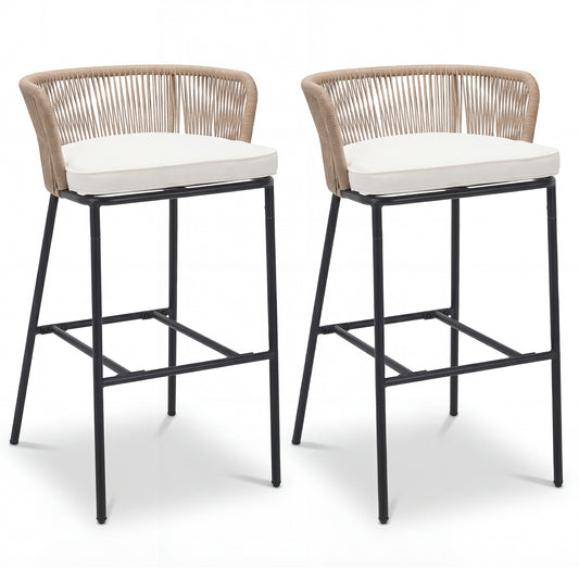 Bar Height Woven Rope Patio Chairs Set of 2-White