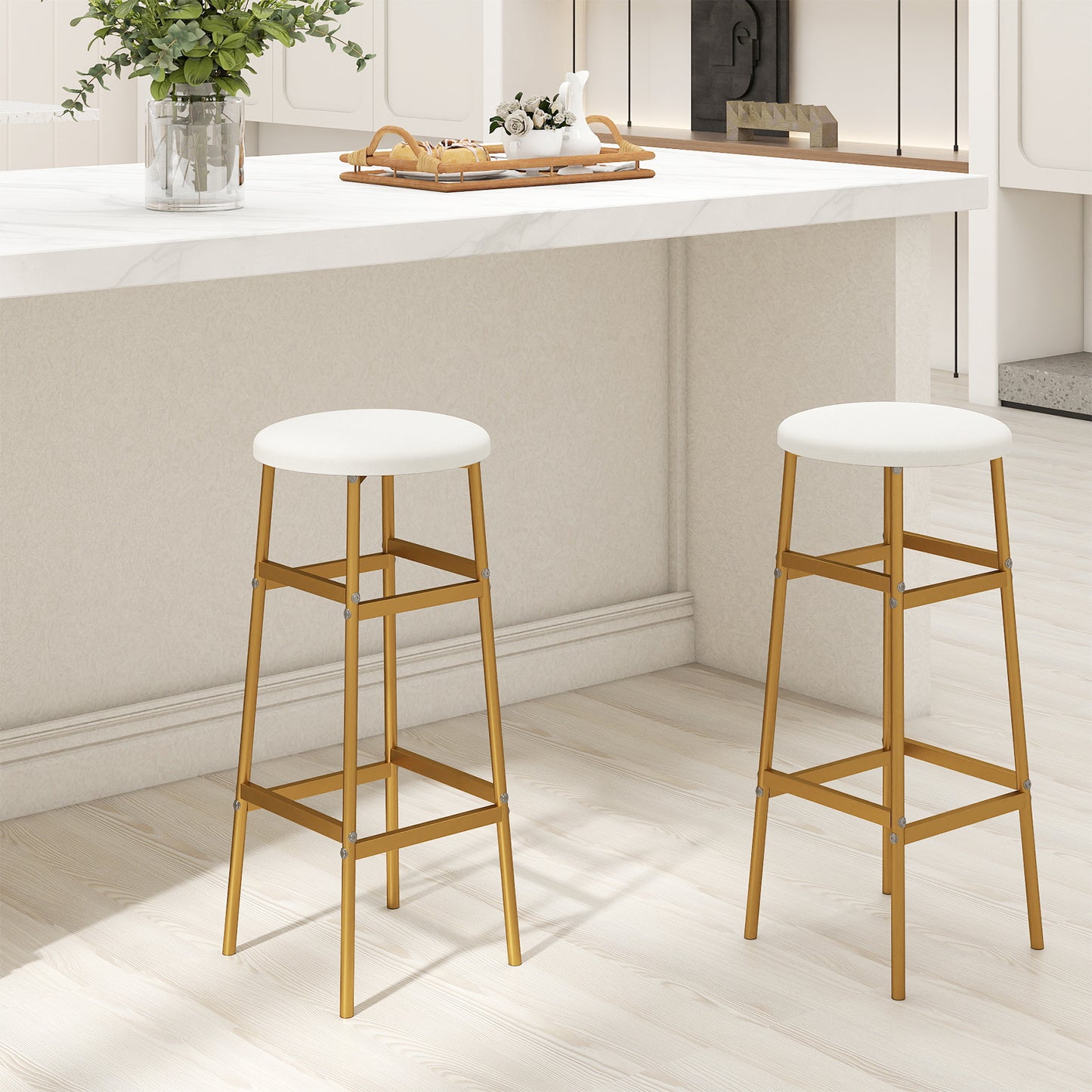 Bar Stools Set of 2 with Sturdy Metal Frame and Footrest-Gray