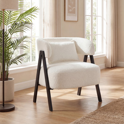 Barrel Accent Chair Faux Rabbit Fur Upholstered Armchair-Gray