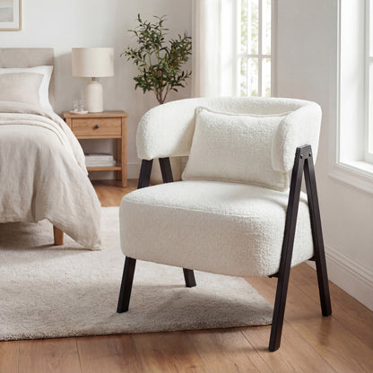 Barrel Accent Chair Faux Rabbit Fur Upholstered Armchair-Gray