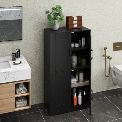 Bathroom Cabinet 43.5 inch Storage Cabinet with Doors and Adjustable Shelves-Black