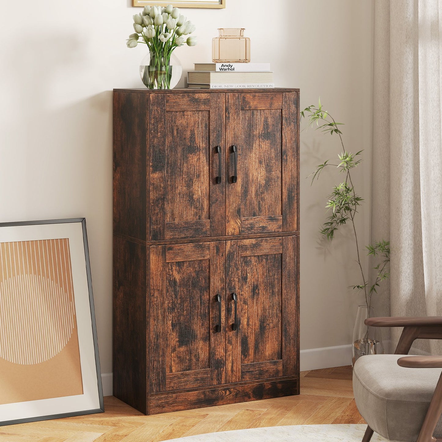 Bathroom Cabinet 43.5 inch Storage Cabinet with Doors and Adjustable Shelves-Black