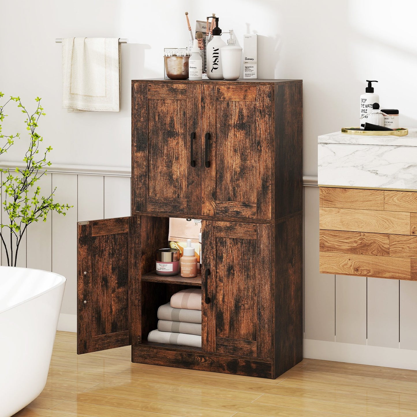 Bathroom Cabinet 43.5 inch Storage Cabinet with Doors and Adjustable Shelves-Black