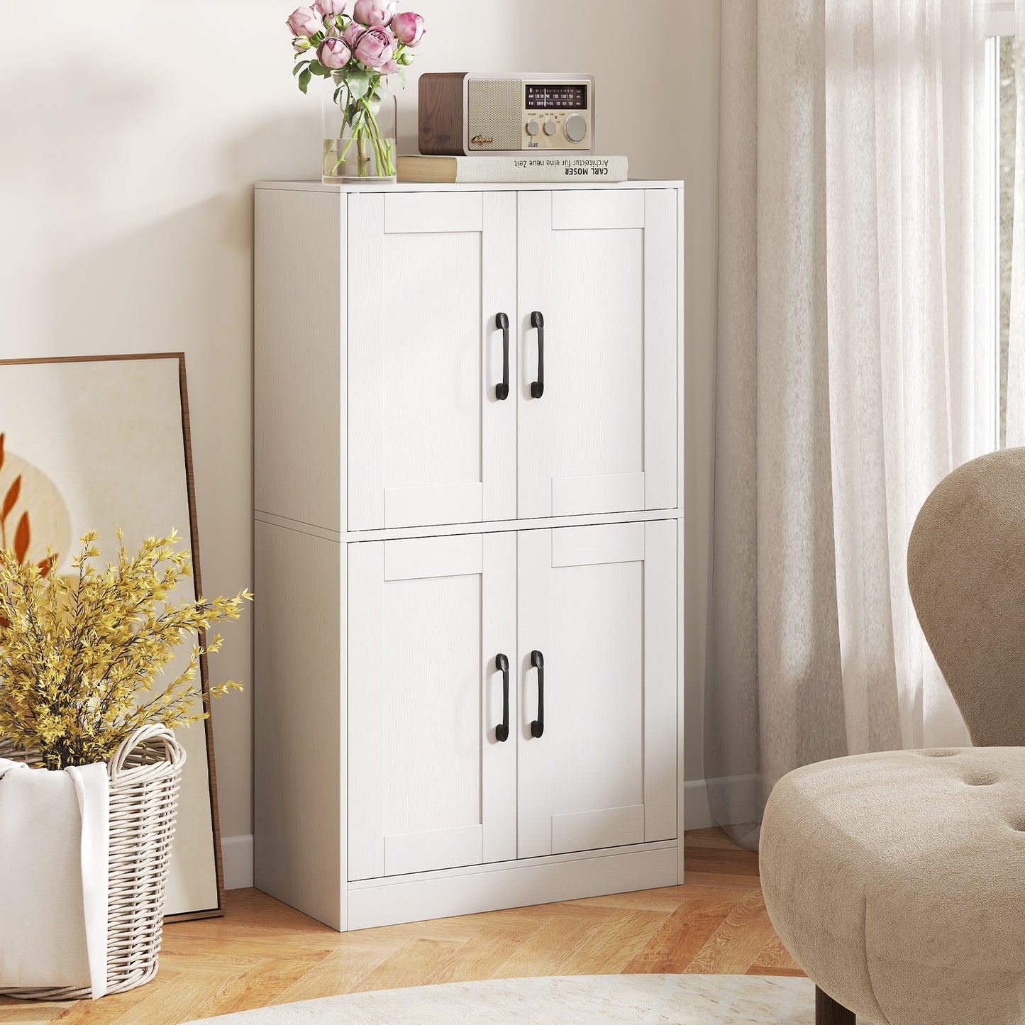 Bathroom Cabinet 43.5 inch Storage Cabinet with Doors and Adjustable Shelves-Black