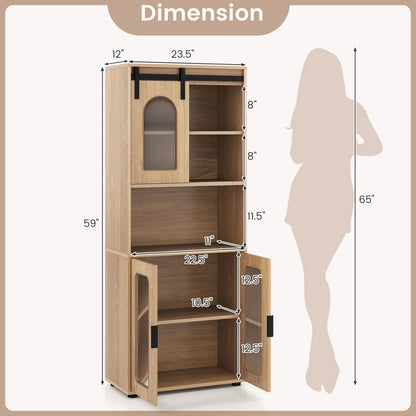 Bathroom Cabinet Set with 59 Inch Tall Cabinet and 2-Door Floor Cabinet-Natural