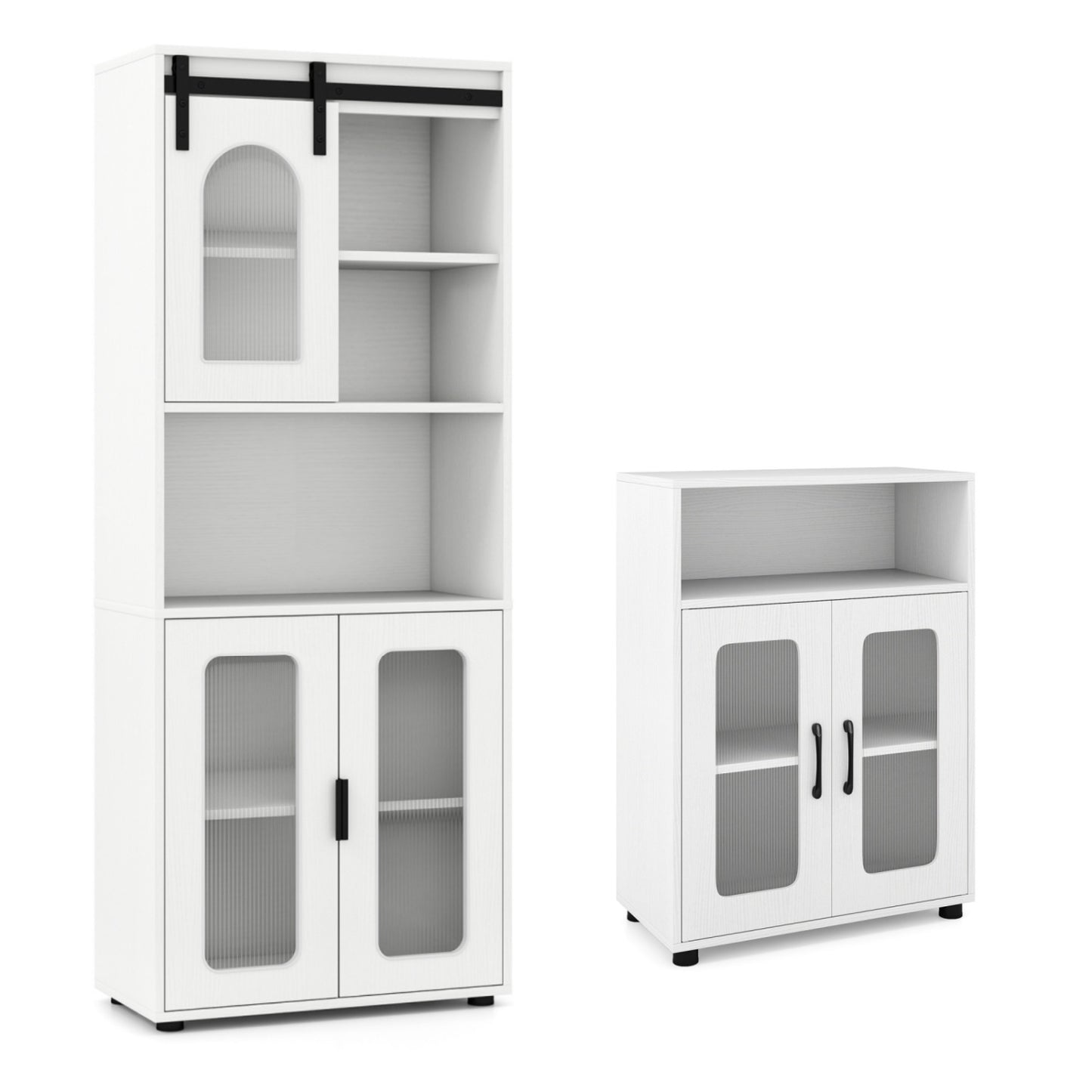 Bathroom Cabinet Set with 59 Inch Tall Cabinet and 2-Door Floor Cabinet-Natural