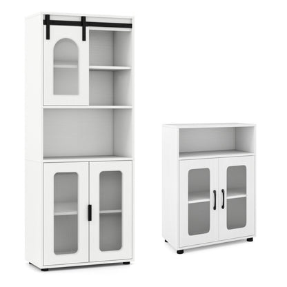 Bathroom Cabinet Set with 59 Inch Tall Cabinet and 2-Door Floor Cabinet-Natural