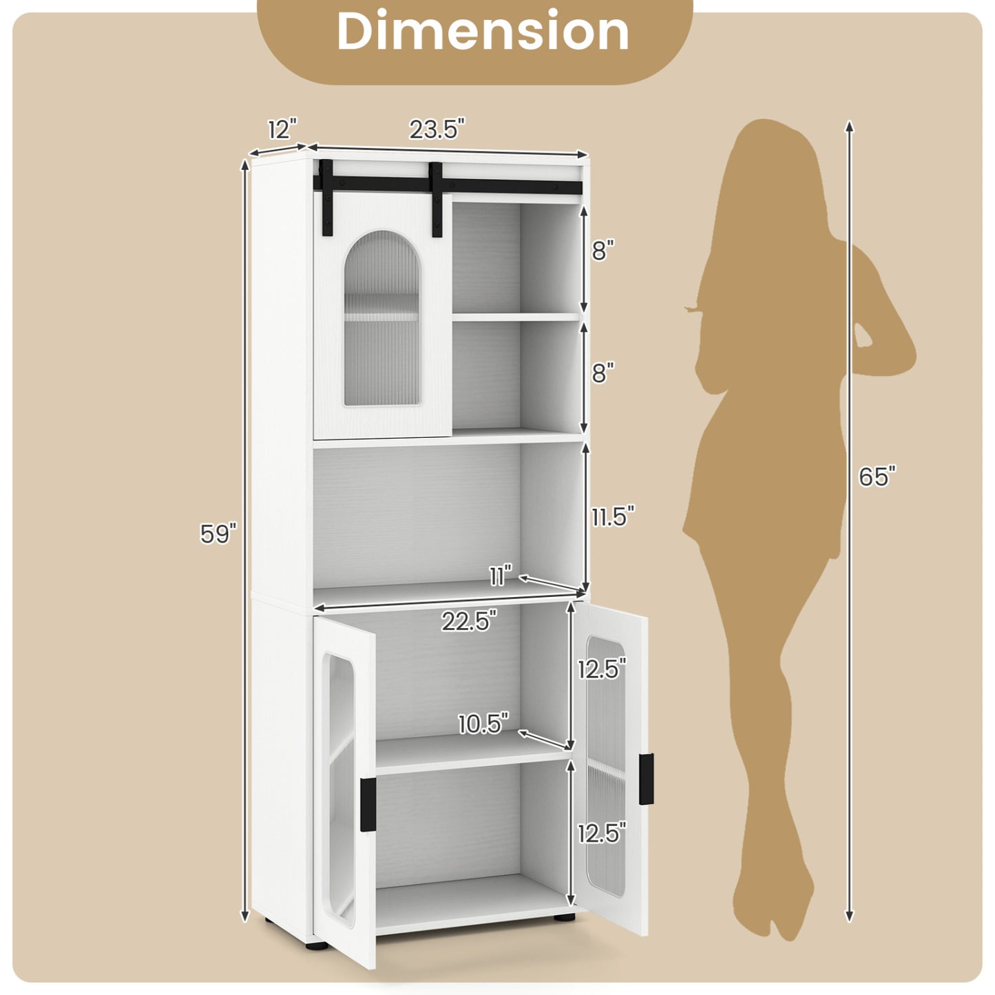 Bathroom Cabinet Set with 59 Inch Tall Cabinet and 2-Door Floor Cabinet-Natural