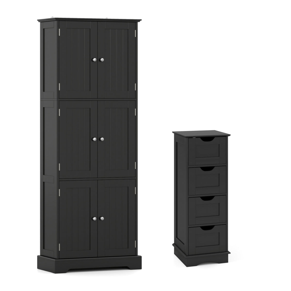 Bathroom Cabinet Set with 6-Door Tall Cabinet and 4-Drawer Cabinet-Black