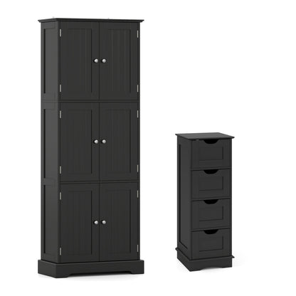 Bathroom Cabinet Set with 6-Door Tall Cabinet and 4-Drawer Cabinet-Black