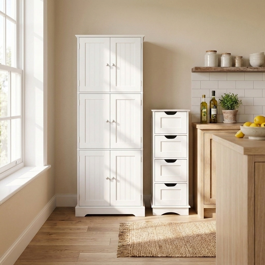 Bathroom Cabinet Set with 6-Door Tall Cabinet and 4-Drawer Cabinet-Black
