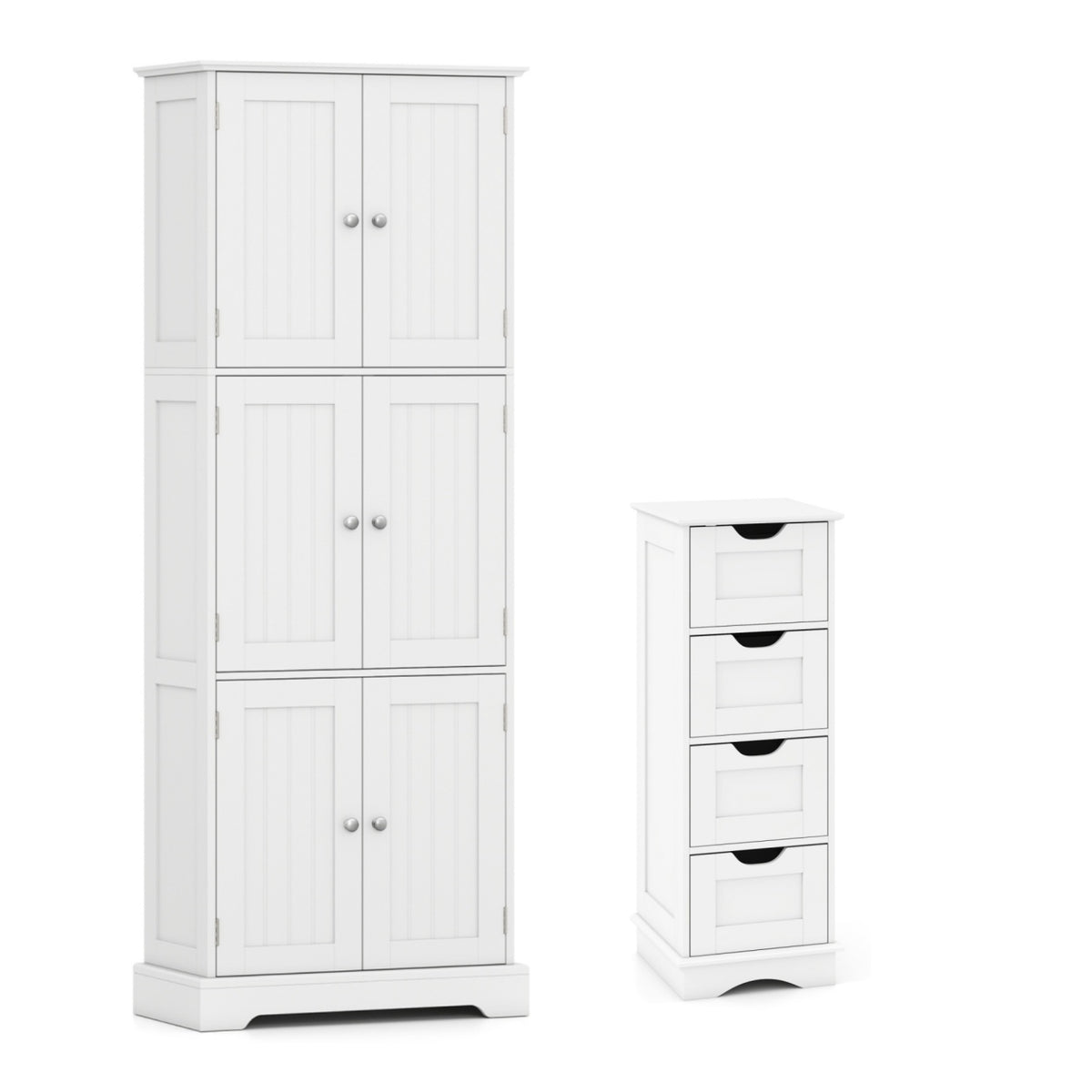 Bathroom Cabinet Set with 6-Door Tall Cabinet and 4-Drawer Cabinet-Black
