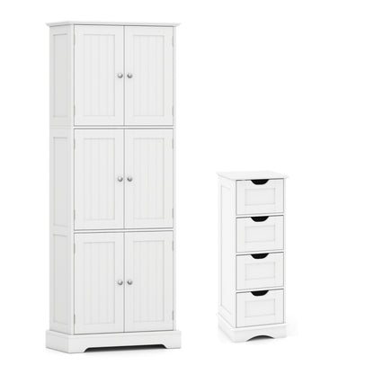 Bathroom Cabinet Set with 6-Door Tall Cabinet and 4-Drawer Cabinet-Black