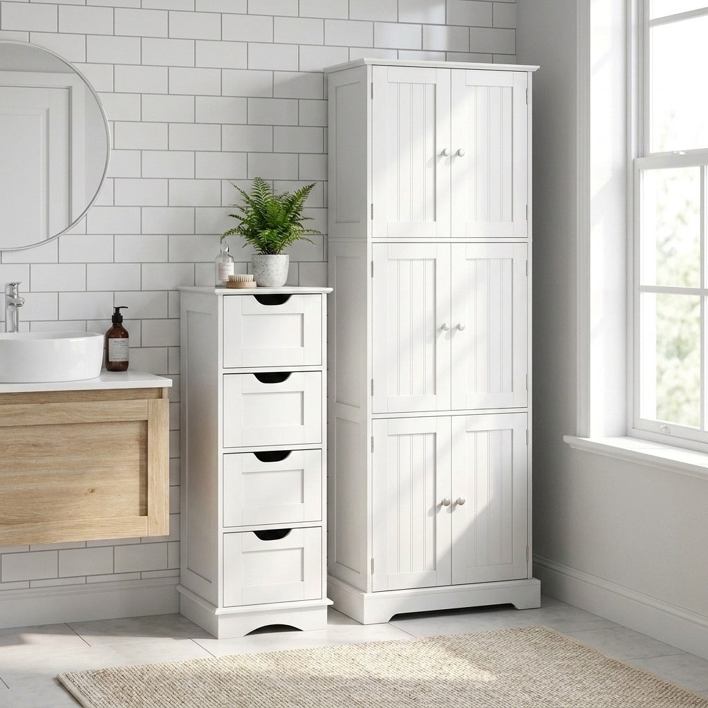 Bathroom Cabinet Set with 6-Door Tall Cabinet and 4-Drawer Cabinet-Black