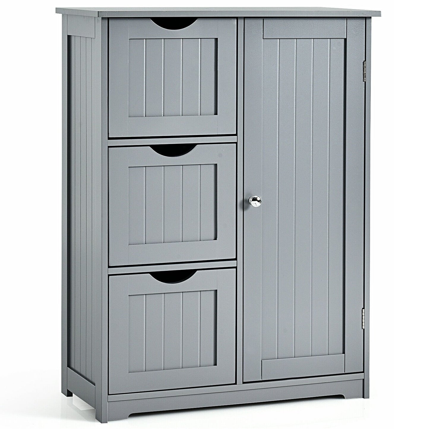 Bathroom Floor Cabinet Side Storage Cabinet with 3 Drawers and 1 Cupboard-Black