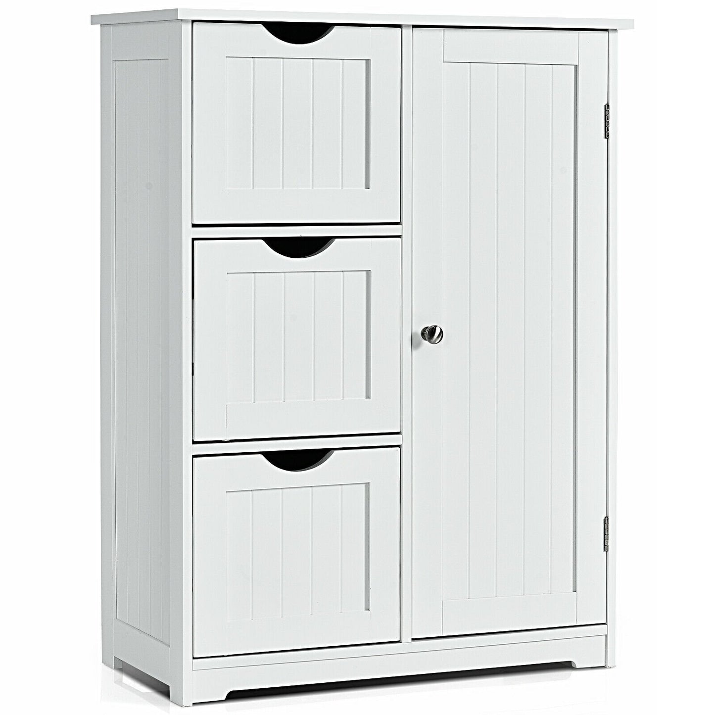 Bathroom Floor Cabinet Side Storage Cabinet with 3 Drawers and 1 Cupboard-Black