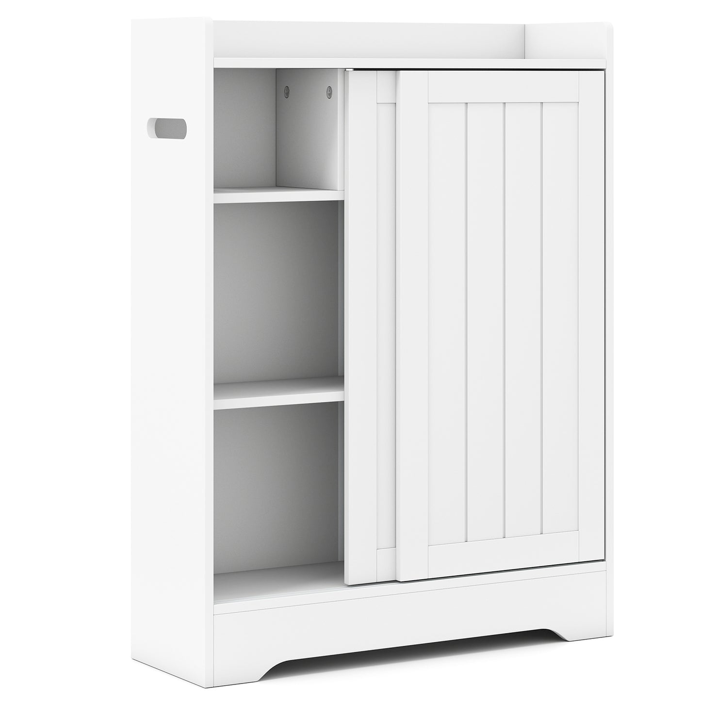 Bathroom Storage Cabinet Slim Floor Cabinet with Toilet Paper Holders-White