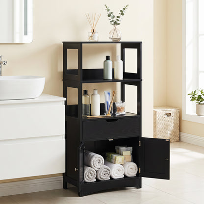 Bathroom Storage Cabinet with Open Shelves and Drawer-Black