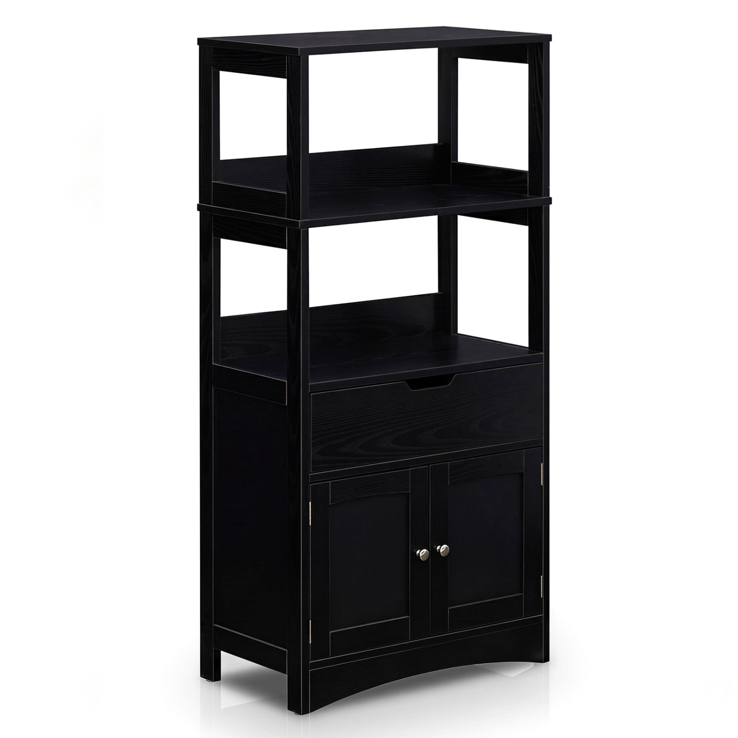 Bathroom Storage Cabinet with Open Shelves and Drawer-Black
