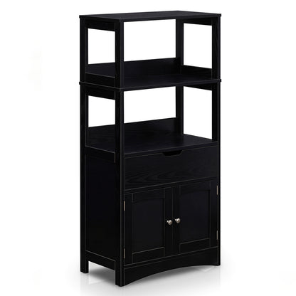 Bathroom Storage Cabinet with Open Shelves and Drawer-Black