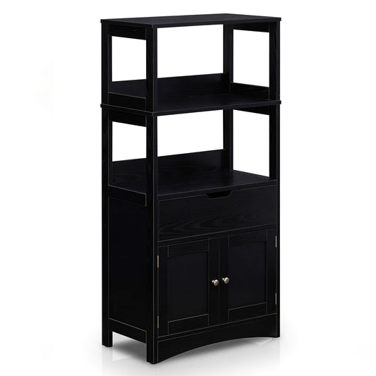Bathroom Storage Cabinet with Open Shelves and Drawer-Black