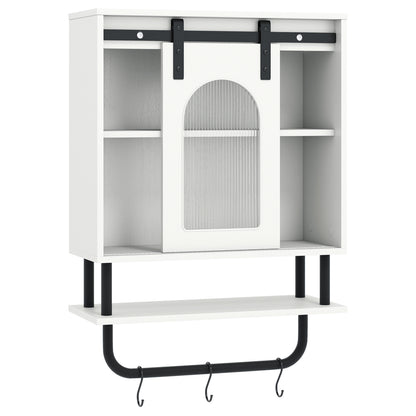 Bathroom Wall Cabinet with Sliding Barn Door and Metal Hanging Bar with 3 Hooks-Black