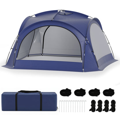 Brown beach tent for 12-15 people, easy setup dome canopy with four removable zippered sidewalls, ideal for outdoor camping.