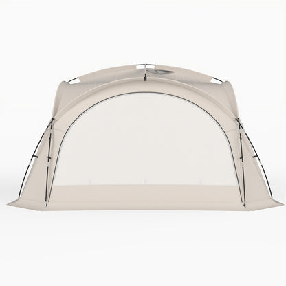 Brown beach tent for 12-15 people by Direct, easy setup dome canopy with four removable zippered sidewalls for outdoor camping.