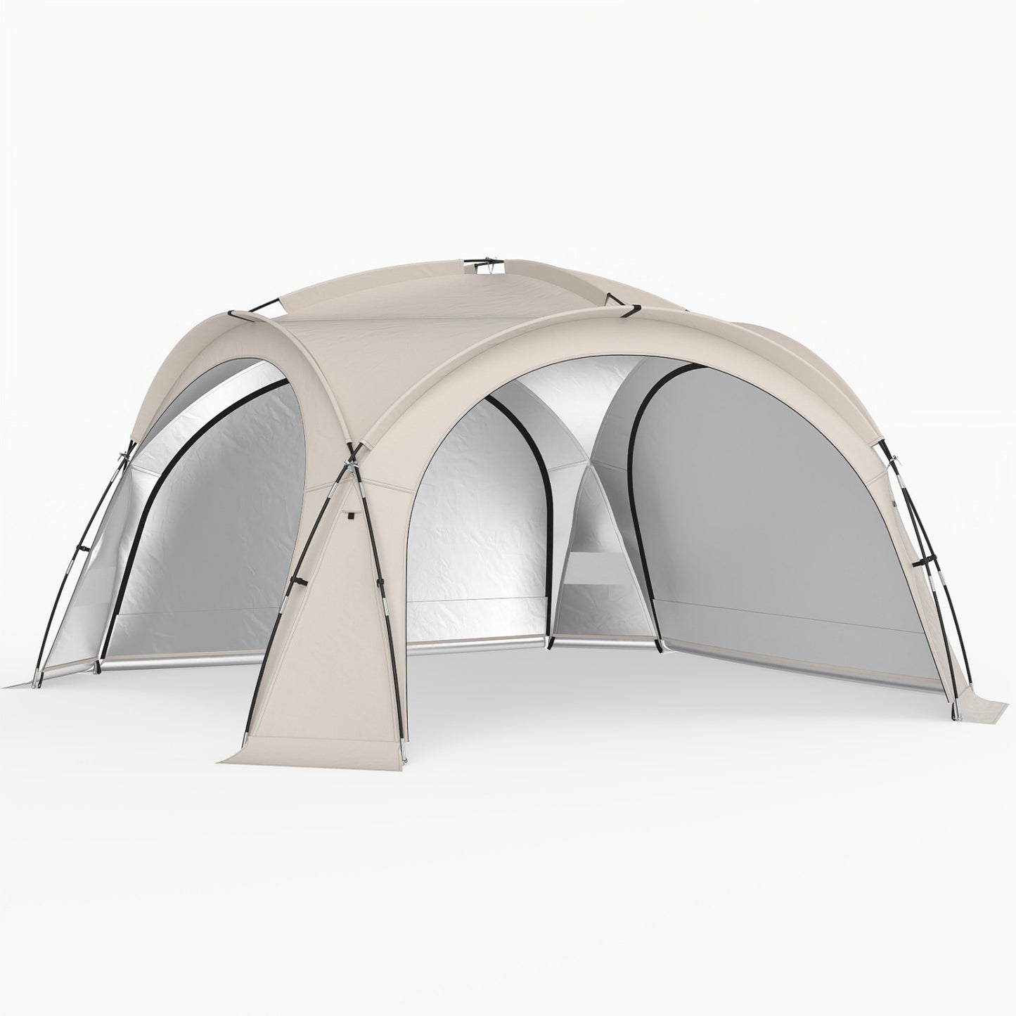 Brown beach tent for 12-15 people, easy setup dome canopy with four removable zippered sidewalls for outdoor camping.