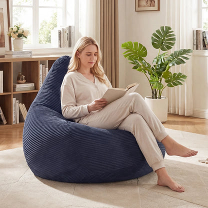 Bean Bag Chair for Adults Accent Lazy Sofa with Skin-friendly Corduroy Cover and Soft Sponge Filling-Blue